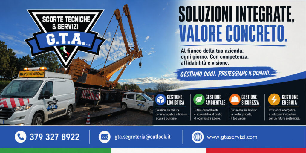 G.T.A. Scorte Tecniche & Servizi S.r.l. è un’azienda dinamica e strutturata, nata con l’obiettivo di offrire soluzioni integrate e su misura per le esigenze del mercato moderno. Operiamo con successo in diversi settori chiave: dalla logistica avanzata ai trasporti eccezionali, fino ad arrivare ai servizi fiduciari, alla vigilanza e al facility management.